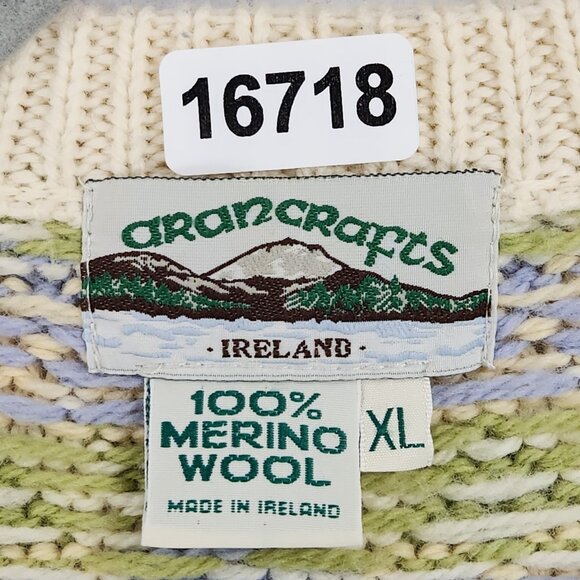 Aran Crafts Sweater Womens XL Cream Merino Wool Cable Knit Cardigan Ireland - Picture 9 of 12